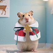 abordables Disfraz para Mascotas-Lindo conjunto navideño para mini mascotas: capa blanca con ribete de piel y mangas a cuadros. &amp;Accesorio de estrella para hámsteres &amp;animales pequeños