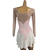 cheap Figure Skating Dresses-Figure Skating Dress Women's Girls' Ice Skating Dress White Patchwork Asymmetric Hem Mesh High Elasticity Training Competition Skating Wear Classic Crystal / Rhinestone Long Sleeve Ice Skating Figure