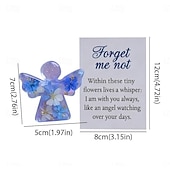זול פסלים-מזכרת מלאך פרחים מיובשים "אל תשכח אותי", מתנה של מלאך "אל תשכח אותי" עם שקית אורגנזה וכרטיס תנחומים, מתאים לקישוט יפהפה לחלונות, עצי חג המולד, קישוט תלייה לזיכרון