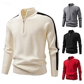 economico maglione pullover da uomo-Per uomo Felpa Maglione Maglione con zip a un quarto A Coste Maglia Top Regolari Lavorato a maglia Slim Fit Semplice Colletto Mao Maglieria Contemporaneo Affari Casuale Abbigliamento Autunno Nero