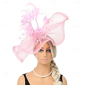 cheap Fascinators-Fascinators Tulle Fedora Hat Wedding Tea Party Horse Race Cocktail Elegant Vintage Simple With Feather Headpiece Headwear
