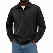 economico Polo classica da uomo-Per uomo Camicia di Velluto a Coste Testurizzato Casuale Sportivo Bavero Manica Lunga Moda Essenziale Tinta unica Bottoni Caldo Autunno &amp; Inverno Vestibilità regolare Nero Blu scuro Blu chiaro Cachi