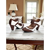  Scarpe col tacco stringate in similpelle viola e bianca da donna, décolleté Mary Jane retrò anni '50 per tea party, cosplay e abbigliamento quotidiano