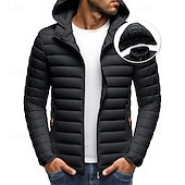 voordelige Heren donsjassen &amp; parka's-Voor heren Winterjas Pufferjas Gewatteerde jas Zak Polyester Vakantie Alledaagse kleding Afspraakje Normaal Modieus Casual Comfortabel Thermisch Warm Winter Effen / effen kleur Zwart Wit Geel Rood
