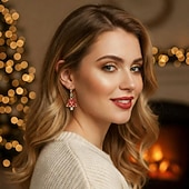 abordables Anillos de mujer-Pendientes festivos de árbol de Navidad rojo con brillantes diamantes de imitación y estrella verde.