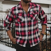 Bărbați Plisat Cămașă de flanel Cămașă peste Manșon Lung Cămașă Răsfrânt Stradă Zilnic Imprimeu Galben Deschis Roșu+Gri+Negru Negru + Gri închis + Albastru bleumarin Albastru piscină Portocaliu Buton ieftine cămăși de flanel-Bărbați Plisat Cămașă de flanel Cămașă peste Manșon Lung Cămașă Răsfrânt Stradă Zilnic Imprimeu Galben Deschis Roșu+Gri+Negru Negru + Gri închis + Albastru bleumarin Albastru piscină Portocaliu Buton