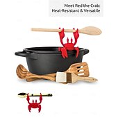 abordables Ustensiles et gadgets de cuisine-Repose-ustensiles en silicone en forme de crabe, support de cuillère en forme de crabe, clip de support d'ustensiles de cuillère résistant à la chaleur, support d'ustensiles de gril de cuisine, repose-cuillère en silicone pour cuisinière, cadeaux de cuisi