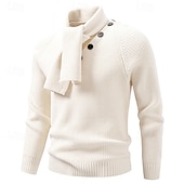 baratos suéter pulôver masculino-Homens Suéter Pulôver suéter Estriado Tricotar Tops regulares Conversível Tricotado Tecido Xaile Roupa de Malha Moderna Casual Roupa Diária Roupa Outono Inverno Preto Branco M L XL