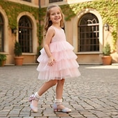 olcso Gyerek hercegnőcipők-Csillogó, szivárványszínű, csillámos balerinacipők lányoknak, masnival és gyöngyös bokapánttal – aranyos hercegnői cipők