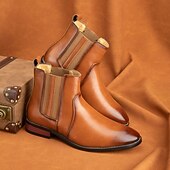 お買い得  チェルシーブーツ-メンズブラウンフェイクレザーチェルシーブーツ - スタイリッシュなスリッポンデザイン、快適で多用途、フォーマルやスマートカジュアルなシーンに最適