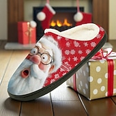 preiswerte Hausschuhe und Flip-Flops für Herren-Herren-Fleece-Hausschuhe mit Weihnachtsmann-Aufdruck, lustige Hausschuhe mit Weihnachts-Cartoon, warme Plüsch-Hausschuhe, perfekt für den Winterurlaub und zum Verschenken