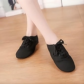 cheap Jazz Shoes-Women's Black Canvas Jazz Dance Shoes, Leather Sole Lace - Up Dance Training Shoes for Comfortable Practice
