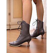  Women's Red Victorian Edwardian Lace-Up Ankle Boots with Kitten Heel and Brogue Detailing - 1920s Retro Steampunk Style Dress Boots for Ladies, Perfect for Parties, Cosplay & Historical Outfit