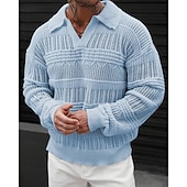 preiswerte Herrenpullover-Herren Pullover Strickpullover Gerippt Stricken Normale Oberteile Gestrickt Einfach Revers Mode Basic Urlaub Alltagskleidung Bekleidung Herbst Winter Blau Grün S M L