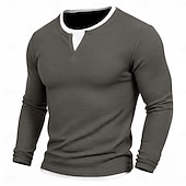 Χαμηλού Κόστους Πλεκτό μπλουζάκι με βάφλα-Ανδρικά Βάφλα μπλουζάκι Μπλουζάκι Πουκάμισο Waffle Henley Μακρυμάνικο Στρογγυλή Ψηλή Λαιμόκοψη Λαιμόκοψη V Όλες οι εποχές Συμπαγές Χρώμα Παραδοσιακό / Πεπαλαιωμένο Καθημερινό ψεύτικο δύο κομμάτια