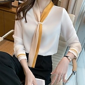Női Ing Sifon felsők Színes Elegáns Stílusos Előírásos Hosszú ujj Nyakkendő nyak Normál felsők Munka Napi Szabadság nyakkendő elöl Fehér Sárga Medence Tavasz Ősz olcso Öltözetes felsők-Női Ing Sifon felsők Színes Elegáns Stílusos Előírásos Hosszú ujj Nyakkendő nyak Normál felsők Munka Napi Szabadság nyakkendő elöl Fehér Sárga Medence Tavasz Ősz