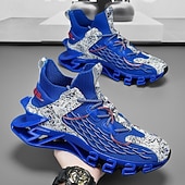 baratos Tênis de Corrida Masculinos-Tênis de corrida futuristas azuis masculinos com cabedal em malha e sola com absorção de impacto, calçados esportivos leves para esportes, academia e moda streetwear