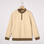 economico T-shirt in maglia waffle-Per uomo Maglietta Waffle Maglietta Manica Lunga Collo alla coreana Tutte le stagioni Blocco di colori Tradizionale / Vintage Casual Con zip All'aperto Casa Sport &amp; Outdoor Cachi Maglietta Top per