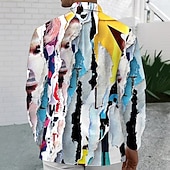halpa Geometric Pattern-Miesten 3D Print Distressed Print Paita Button Up paita Pitkähihainen Muoti rento Päivittäin Katuvaatteet Loma Kevät Syksy Sänkyjen avaus 3D-tulostus kauluspaidat Edessä yksi tasku Sininen