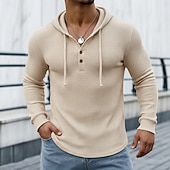 billige Vaffelstrikket T-skjorte-Herre Vaffel T-skjorte T skjorte Vaffel Henley-skjorte Langermet V-hals Med hette Vår Høst Vinter Helfarge Tradisjonell / vintage Fritid Ren utendørs Hjem Sport &amp; Utendørs Hvit Grønn Kakifarget Topp