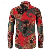 levne Etnický Vzor-Pánské Kašmírový vzor Etno Košile Dlouhý rukáv Vinobraní Módní Chladný ulice Denní Dovolená Jaro &amp; podzim Límeček Žlutá Armádní zelená Rubínově červená Trávová zelená