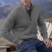 お買い得  男性用プルオーバーセーター-男性用 ニット プルオーバーセーター クォータージッププルオーバーセーター リブ ニット レギュラートップス ニット スリムフィット 平織り スタンドカラー ニット コンテンポラリー カジュアル デイリーウェア 衣類 秋 ディープパープル レイクブルー M L XL