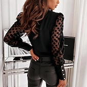 Χαμηλού Κόστους Απλές μπλούζες-Γυναικεία Δαντέλα Splicing Top Μπλούζα Μπλούζες σιφόν Σουρωτά Δαντέλα Κουρελού Σκέτο Κομψό Στυλάτο Καθημερινό Μακρυμάνικο Φουσκωτό μακρύ Ζιβάγκο Κανονικά μπλουζάκια Καθημερινά Αργίες Εξόδου