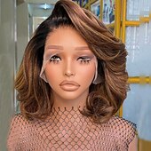 levne Paruky z přírodních vlasů se síťkou ofina-Remy lidské vlasy 5x5 uzávěr 13x4 krajka vpředu Paruka Krátký Bob Brazilské vlasy Vlnitá Hnědá Vícebarevný Paruka 150% 180% Hustota vlasů s dětskými vlasy Melírované vlasy 100% Panna Bezlepkov