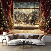 baratos Tapeçarias de Parede-tapeçaria de natal com papai noel, árvore de natal &amp;elfo, decoração de arte para pendurar na parede, decoração para casa, quarto, sala de estar ou escritório