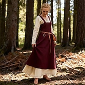 Χαμηλού Κόστους Φορέματα-γυναικεία μεσαιωνική ποδιά βίκινγκ φόρεμα με δεμένη πλάτη τουνίκ σετ φόρεμα 2 τμχ για larp ren faire αποκριάτικο φόρεμα για πάρτι της αναγέννησης