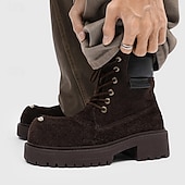 economico Stivali da lavoro-Per uomo Stivali Stivali da Lavoro Camminata Vintage Quotidiano PU Aumento Altezza Confortevole Stivali a Metà Polpaccio Allacciatura Tessuto almond Marrone scuro Nero Autunno Inverno