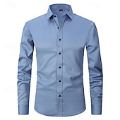 baratos camisas masculinas não de ferro-Homens Camisa Social Saia Camisa não de ferro Camisas de smoking Tecido Formal Casamento Preto Branco Rosa Vinho Manga Longa Lapela Primavera &amp; Outono Todas as Estações Roupa