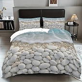 cheap Duvet Cover Sets-Beach Pebble Print 3-Piece Down Duvet Cover Set for Queen Bed, Soft Comforter Cover with 2 Pillowcases – Hotel &amp; Guest Room Bedding, Cozy &amp; Comfortable