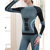 cheap Tops-Women's Baselayer Thermal Shirts Long Sleeve Crew Neck Top Outdoor Thermal Warm Winter Autumn / Fall Chinlon Patchwork Black Pink Blue Ski / Snowboard Tennis Winter Sports