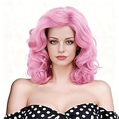 זול פיאות סינטטיות אופנתיות-פאות חום כהה 16 אינץ' לנשים פאה סינתטית טבעית גלית בצבע חום ארוכה לשנות ה-70 וה-80 לשימוש יומיומי