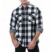 halpa Miesten päällyspaidat-Miesten Paita Rento paita Flanellipaita Button Up paita Päällyspaita Ruudullinen Kausaliteetti Päivittäin Laivaston sininen Pitkähihainen Kauluskäänne 봄 &amp; Syksy Vaatetus