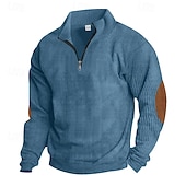 voordelige Basis Sweatshirts-Voor heren Sweatshirt Corduroy Trui met capuchon Stoppen Sweatshirt met kwartrits Abrikoos Spijkerbroekblauw Zwart Wit Leger Groen Opstaande boord Effen Lapwerk Kleurenblok Sport &amp; Outdoor Casual