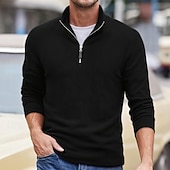 baratos Suéteres básicos-Homens Moletom Moletom de lã Moletom com zíper Preto Roxo Cáqui Café Verde Claro Meio Zíper Tecido Quarter Zip Desportos e Ar livre Diário Feriado Poliéster Roupa de rua Básico Casual Outono Inverno