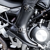 olcso Motoros csizma-Fekete műbőr férfi motoros csizma csattal – tartós és stílusos lábbeli motoros rajongóknak és karácsonyi kalandokhoz