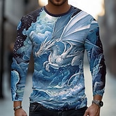  Ανδρικά Ζώο Δράκος 3D Μπλουζάκι Μακρυμάνικο Κοντομάνικη μπλούζα 3D εκτύπωση Στρογγυλή Ψηλή Λαιμόκοψη Πουκάμισο Μοντέρνα Βασικό Δρόμος Causal Καθημερινά Μπλε 2# Μπλε 1# Καλοκαίρι Άνοιξη Ρούχα Τ M L XL