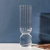 Недорогие Скульптуры-1 шт. Современная и простая декоративная ваза в полоску, прозрачное стекло, гидропонная цветочная композиция, небольшая цветочная ваза для гостиной, обеденного стола, подходит для семейного обеденного