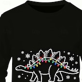 billiga Barnens jultröjor-Jul Pojkar 3D Grafisk Dinosaurie T-shirt Långärmad Vår Höst Mode Grundläggande Barn 4-12 år Rund hals Utomhus Ledigt Dagligen Normal