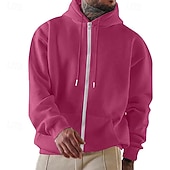 cheap Fleece Hoodie-Men's Hoodie Full Zip Hoodie Pullover Hoodie Sweatshirt Fleece Hoodie Wine Red Hooded Plain Zipper Casual Daily Sports &amp; Outdoor Streetwear Cool Sportswear All Seasons Clothing Apparel Hoodies