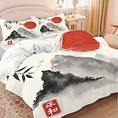 baratos Conjuntos de capa de edredão-Conjunto de capa de edredom de 3 peças com pintura a tinta estilo chinês para cama queen size, capa de edredom macia com 2 fronhas – hotel &amp;roupa de cama para quarto de hóspedes, aconchegante