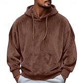 economico felpe con cappuccio da uomo di base-Per uomo Felpa con cappuccio Velluto a coste Verde militare Blu Marrone Grigio Con Cappuccio Semplice Tasca a marsupio Sport &amp; Outdoor Casuale Quotidiano senza stampa Streetwear Cool Abbigliamento