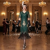 economico Abiti degli anni '20-Set Anni Ruggenti Anni 1920 Midi Abito Flapper Abito da cocktail Costume di fantasia con accessori Maniche corte Il grande Gatsby Ragazza Flapper Paillettes Frangia con nappe Scollo a V Costume Per