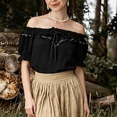 cheap Tops-Retro Vintage Medieval Renaissance Blouse / Shirt Puff Sleeve Viking Celtic Knight Elven Solid Color Fancy Dress Women's Celtic Fantasy Masquerade Vacation Casual Daily LARP Adults' Shirt Summer