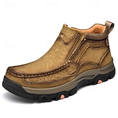 tanie Botki-brązowe, wsuwane buty męskie ze skóry ekologicznej – wygodne i wytrzymałe, z amortyzowaną wkładką, idealne do noszenia na co dzień, aktywności na świeżym powietrzu i codziennego użytku