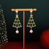 abordables Accessoires de Noël-Boucles d&#039;oreilles sapin de Noël – Boucles d&#039;oreilles de Noël en cristal vert scintillant avec détails étoile et perle pour femmes