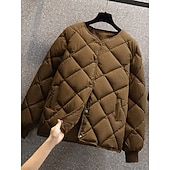 billige Quiltede dunjakker-Dame Vattert jakke Bekvem Pustende Lomme Knapper Fritid عادي Feriereise Gate Avslappet Dagligdagstøy Enkeltkneppet Kort Crewneck Normal Langermet Yttertøy Svart Hvit kaffe Vår Høst